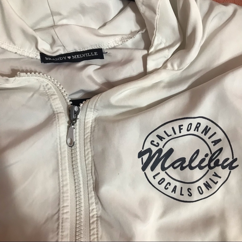 Brandy Melville White Zip-Up Jacket “Malibu Locals, California” Graphic